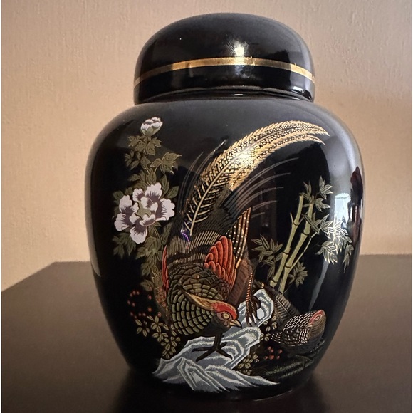 Art Gingercandy Jar Vase Asian Design Floral Birds Multi Color With